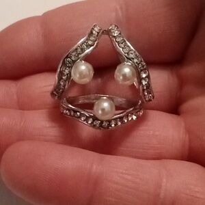 #874. Silver Toned Clear Rhinestone And Pearl Scarf Slide Or Slide Pendant